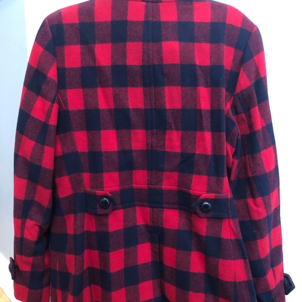 Talbots Red and Navy Checkered Pea Coat - Picture 3 of 7